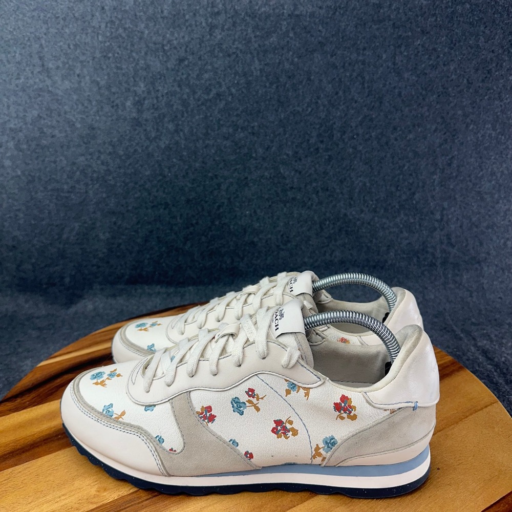Coach FG2123 Womens Sz 11B Floral Rose Leather Suede Low Top Sneakers Off White - Picture 6 of 12